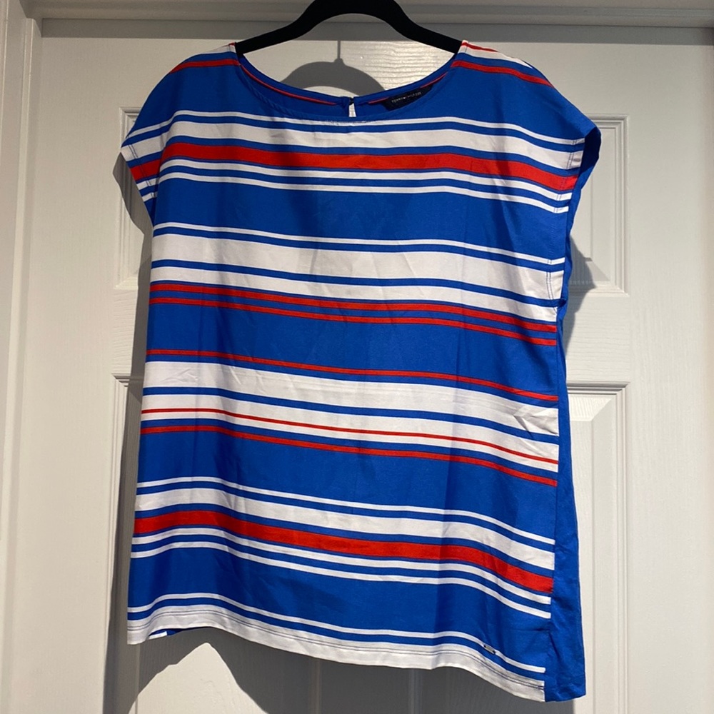 Red, white and blue striped blouse